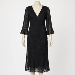 Valerie Steven’s Vintage Sheer Black Beaded Lace Bell Sleeve Dress 4